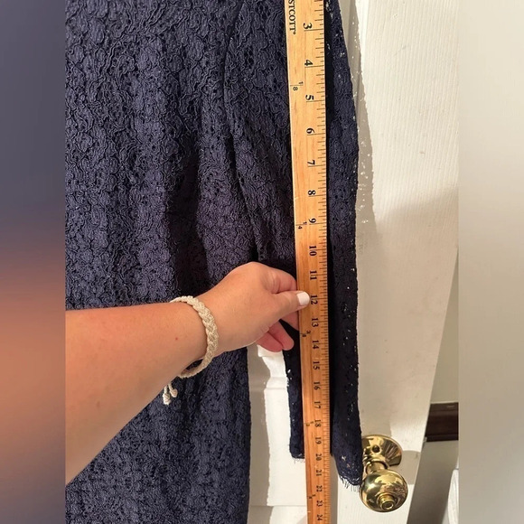 ADRIANNA PAPELL EVENING Anthropologie Navy Lace Overlay Back Zip 8 Square Neck - Picture 14 of 16